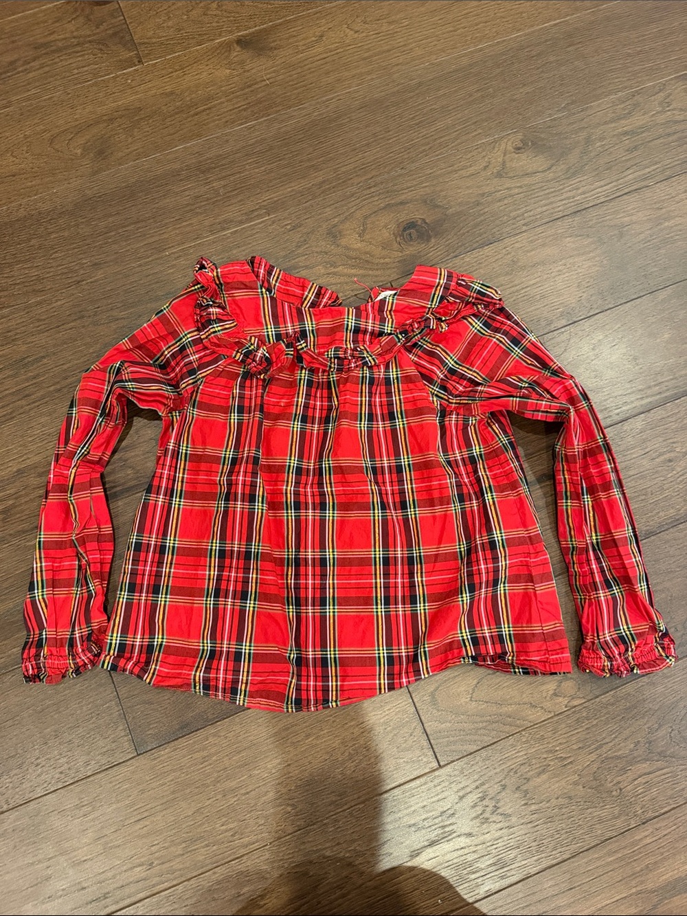 Crewcuts Girls Red Plaid Long-Sleeve Ruffle Top Size Large - C11-745